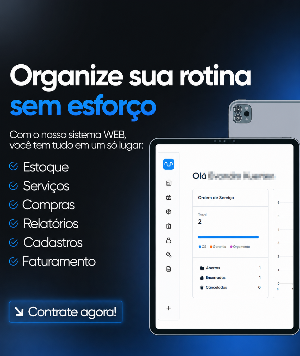 Organize sua rotina sem esforço — sistema New Nube no tablet